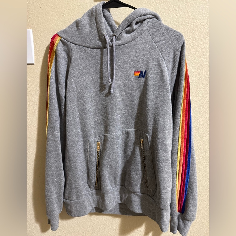 Aviator Nation hoodie rainbow velvet stripes